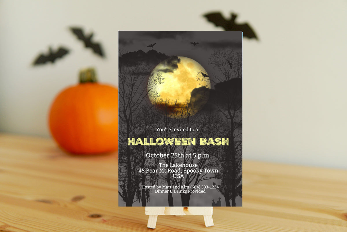 Full Moon Halloween Party Invitation Template | Spooky Costume Party Invite