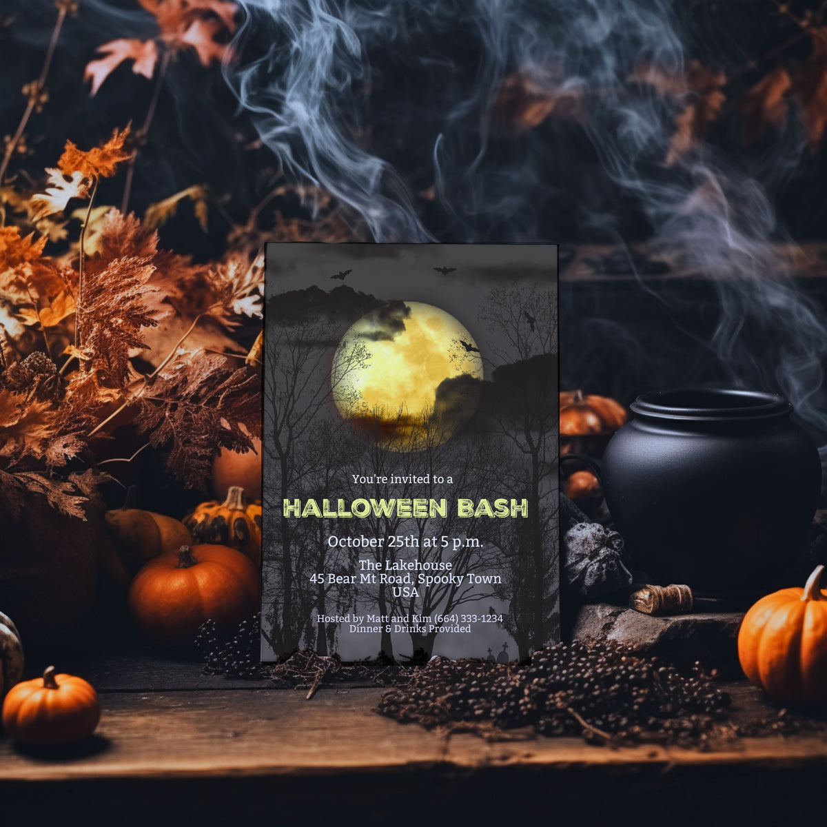 Full Moon Halloween Party Invitation Template | Spooky Costume Party Invite