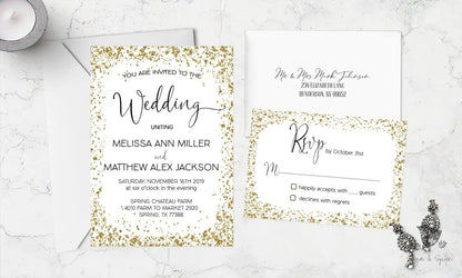 Gold Glitter Wedding Invitation - Premium  from Sugar and Spice Invitations - Just $2.15! Shop now at Sugar and Spice Paper