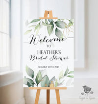Gold Leaf and Greenery Welcome Sign - Premium  from Sugar and Spice Invitations - Just $35! Shop now at Sugar and Spice Paper