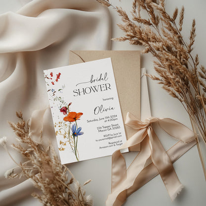 Orange & Blue Wildflower Bridal Shower Invitation Template Editable Invitation Corjl Digital Download