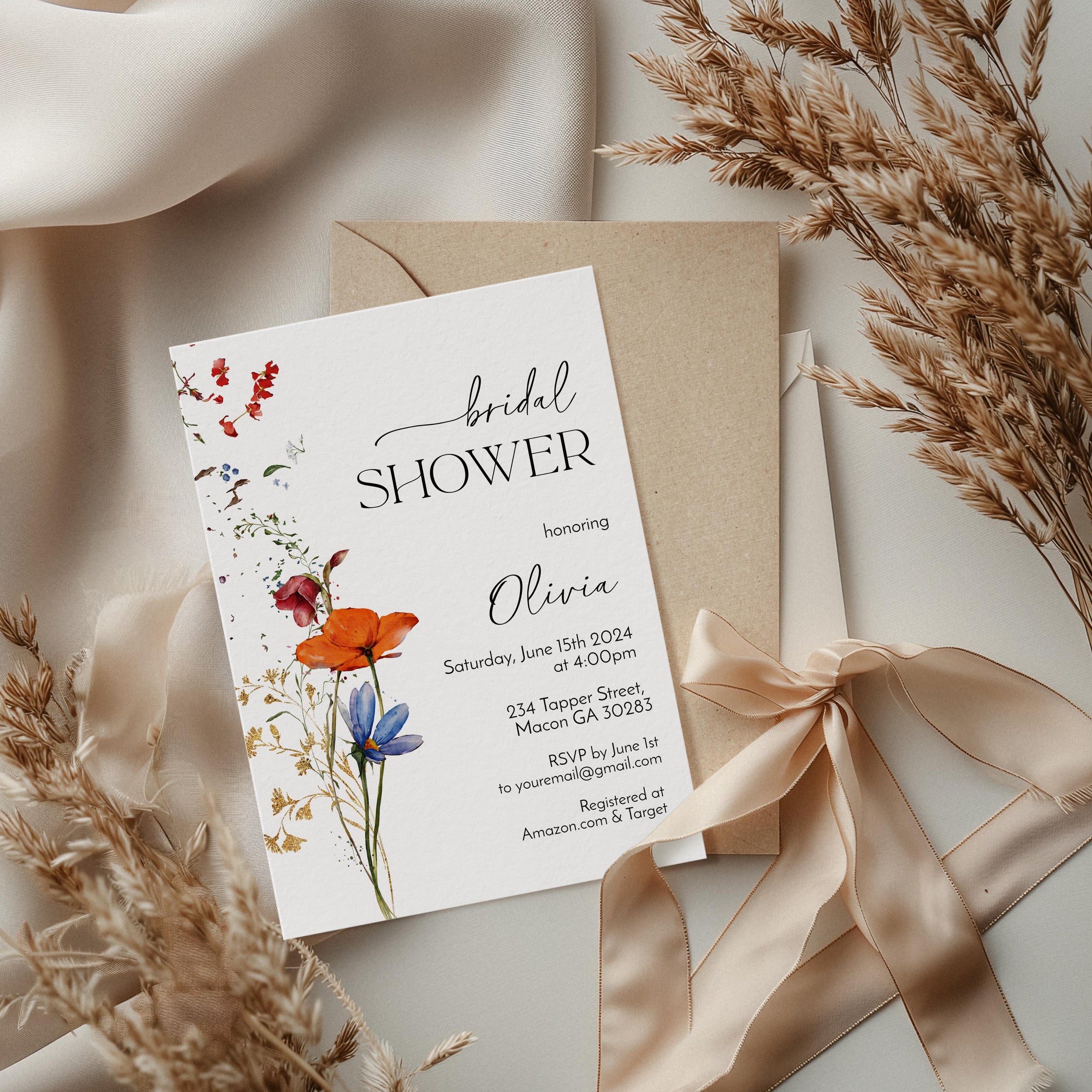 Elegant Blooms Wildflower Bridal Shower Invitation