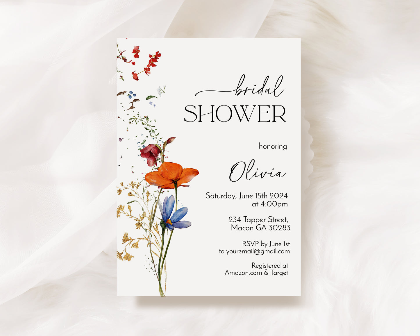 Elegant Blooms Wildflower Bridal Shower Invitation
