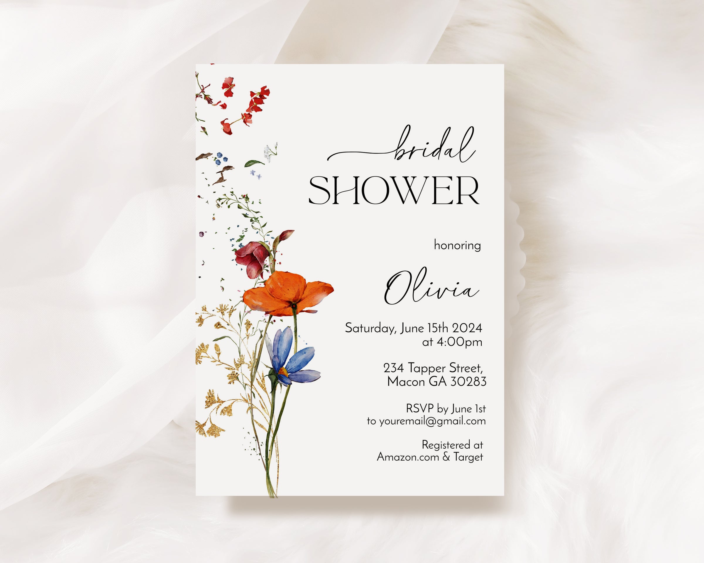 Elegant Blooms Wildflower Bridal Shower Invitation