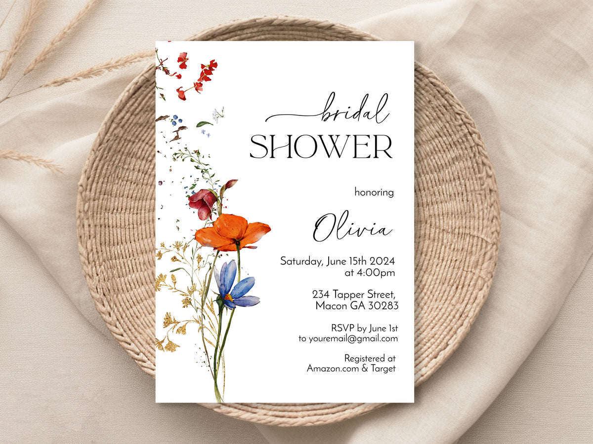 Elegant Blooms Wildflower Bridal Shower Invitation