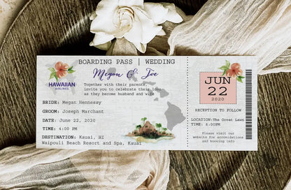 Hawaii Boarding Pass Ticket Wedding Invitation Suite - Premium  from Sugar and Spice Invitations - Just $2.10! Shop now at Sugar and Spice Paper