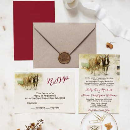 Horse Carriage Holiday Wedding Invitation Suite - Premium  from Sugar and Spice Invitations - Just $2.15! Shop now at Sugar and Spice Paper
