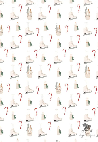Ice Skates and Candy Cane Christmas Wrapping Paper - Premium Craft Supplies & Tools > Party & Gifting > Packaging & Wrapping from Sugar and Spice Invitations - Just $26.10! Shop now at Sugar and Spice Paper