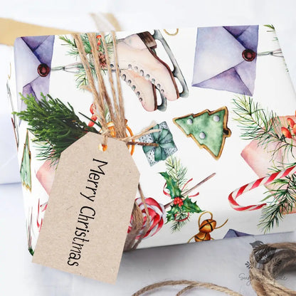 Ice Skates and Holly Wrapping Paper - Premium Craft Supplies & Tools > Party & Gifting > Packaging & Wrapping from Sugar and Spice Invitations - Just $26.10! Shop now at Sugar and Spice Paper
