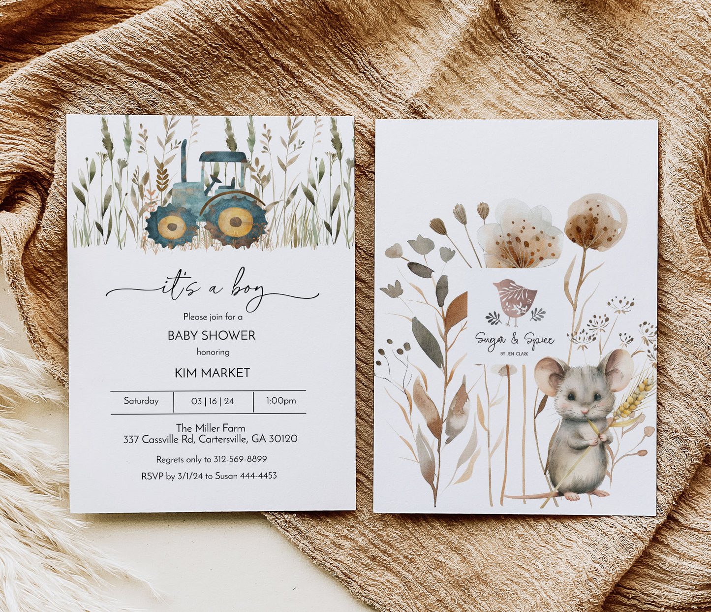 Farm Country Blue Tractor Boy Baby Shower Invitation