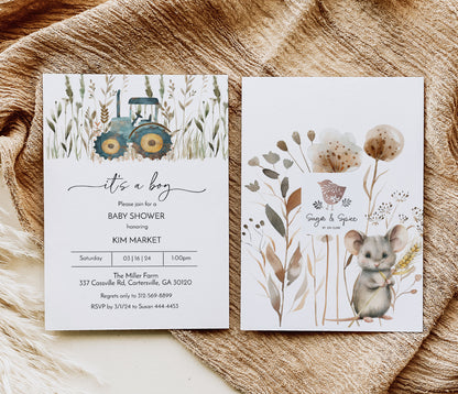 Farm Country Blue Tractor Boy Baby Shower Invitation