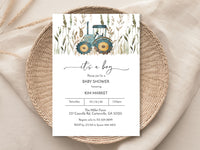 Farm Country Blue Tractor Boy Baby Shower Invitation