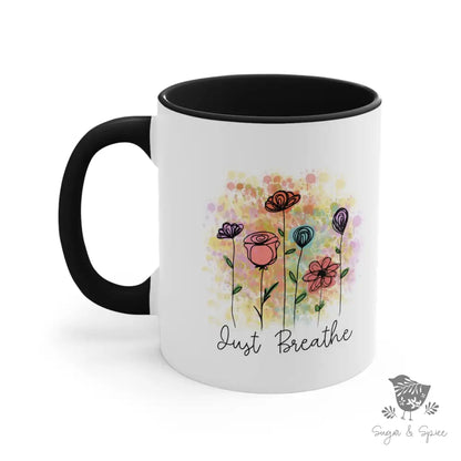 Just Breathe Watercolor Flowers Coffee Mug - Premium Mug from Printify - Just $18! Shop now at Sugar and Spice Paper