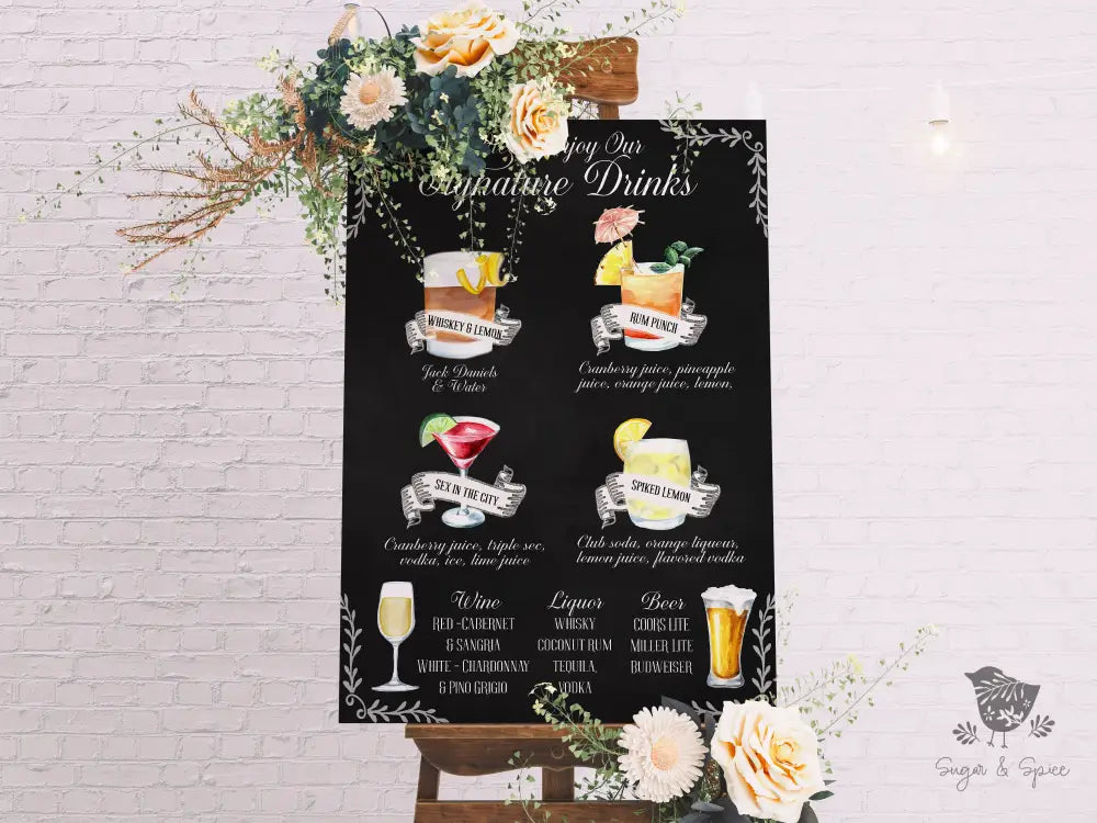Large Menu Signature Drink Sign - Premium  from Sugar and Spice Invitations - Just $35! Shop now at Sugar and Spice Paper