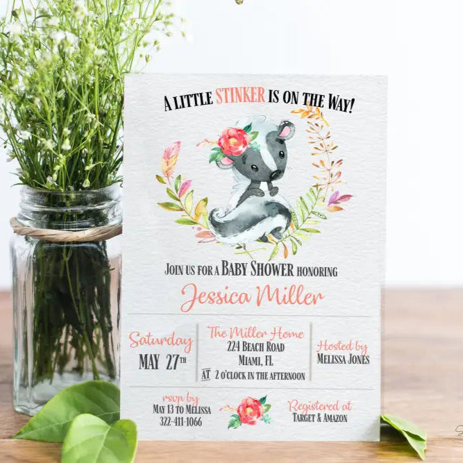 Little Stinker Skunk Baby Shower Invitation - Premium  from Sugar and Spice Invitations - Just $1.95! Shop now at Sugar and Spice Paper