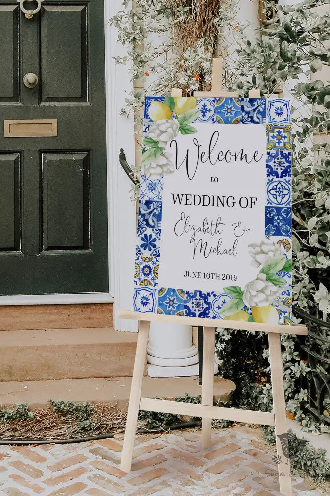 Mediterranean Lemon Blue Tile Welcome Sign - Premium  from Sugar and Spice Invitations - Just $35! Shop now at Sugar and Spice Paper