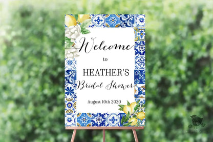 Mediterranean Lemon Blue Tile Welcome Sign - Premium  from Sugar and Spice Invitations - Just $35! Shop now at Sugar and Spice Paper