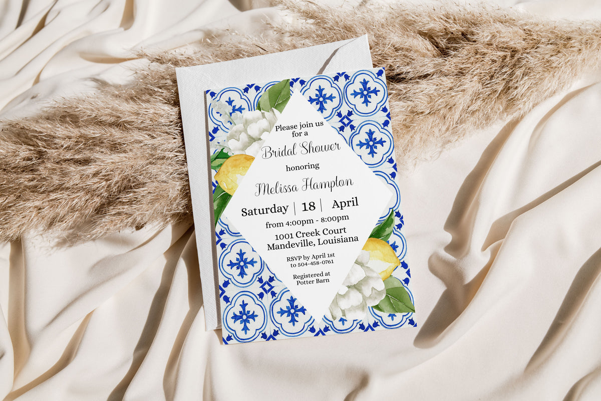 Mediterranean Lemon Bridal Shower Invitation Template Editable Invitation Corjl Digital Download