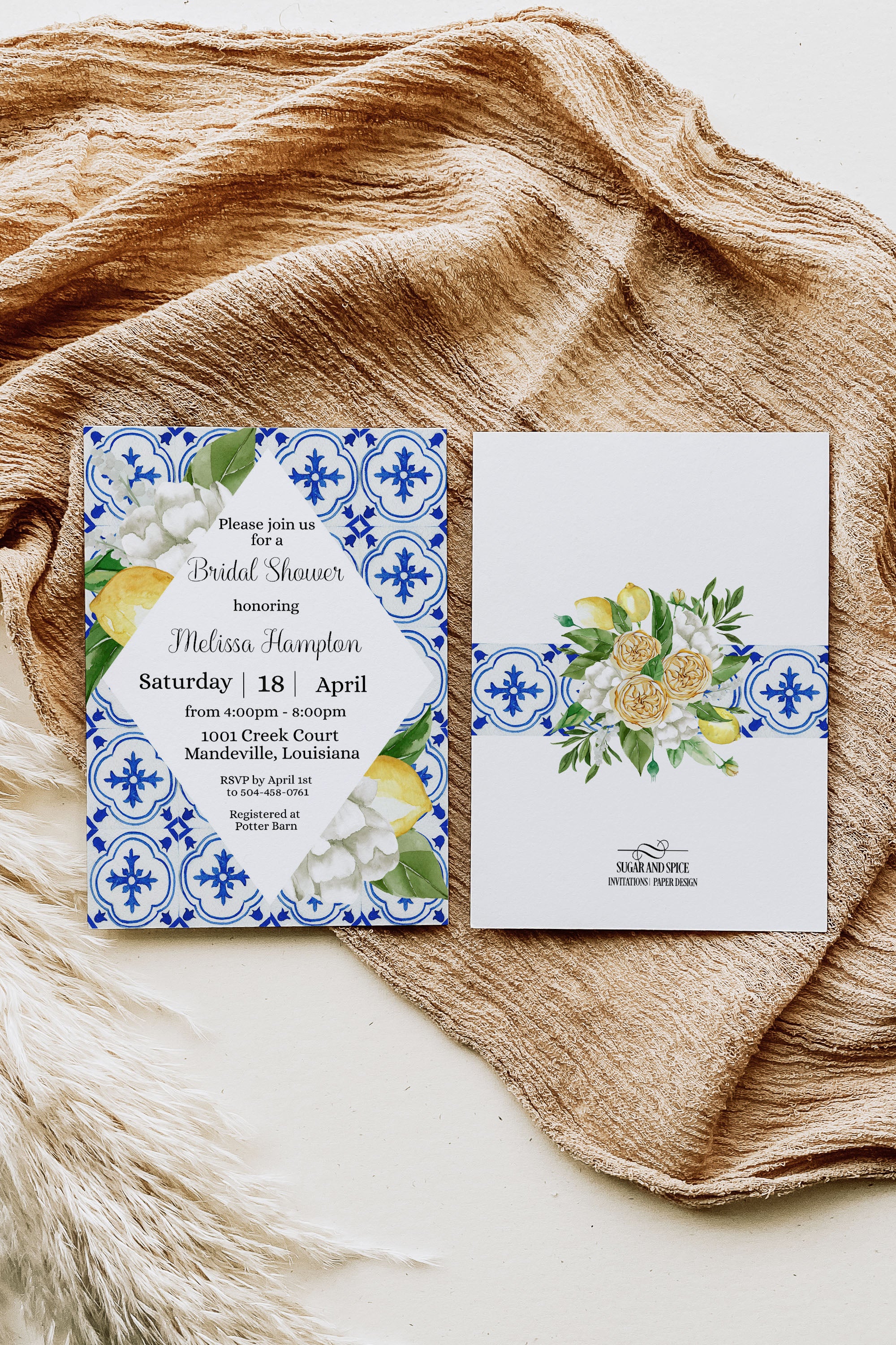 Mediterranean Lemon Bridal Shower Invitation Template Editable Invitation Corjl Digital Download