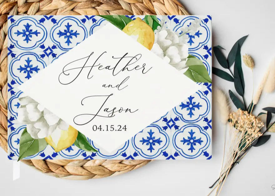 Mediterranean Lemon Wedding Guest Book - Premium  from Sugar and Spice - Just $55! Shop now at Sugar and Spice Paper