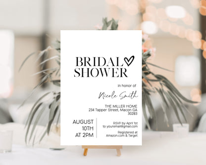 Minimalist Heart Bridal Shower Invitation