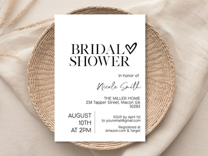 Minimalist Heart Bridal Shower Invitation
