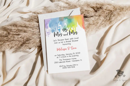Mrs and Mrs Rainbow Same Sex Bridal Shower Invitation - Premium  from Sugar and Spice Invitations - Just $1.95! Shop now at Sugar and Spice Paper