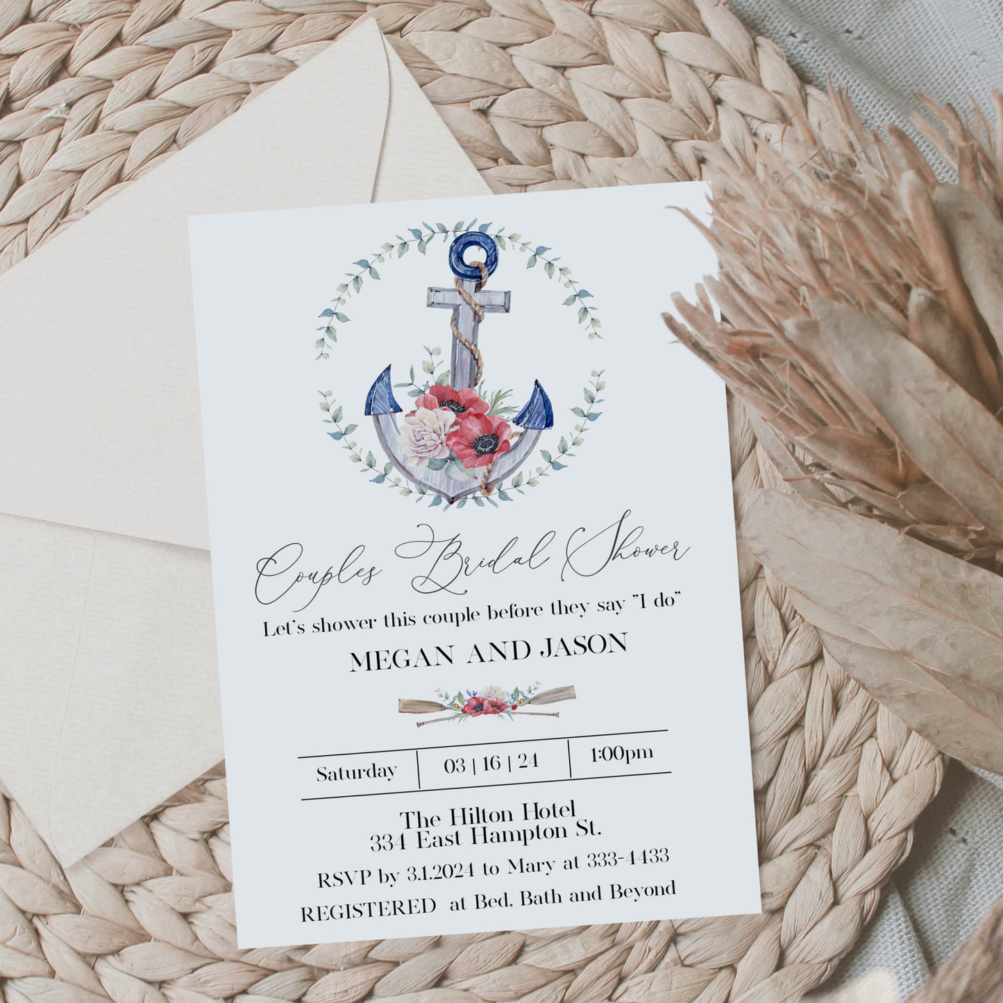 Couples Nautical Bridal Shower Invitation Template Editable Invitation Corjl Digital Download
