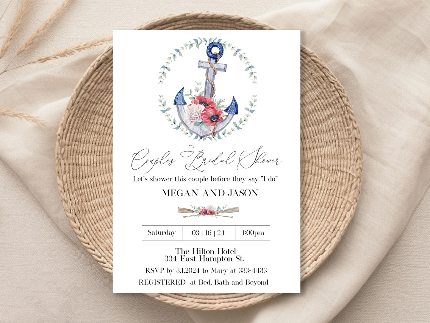 Couples Nautical Bridal Shower Invitation Template Editable Invitation Corjl Digital Download