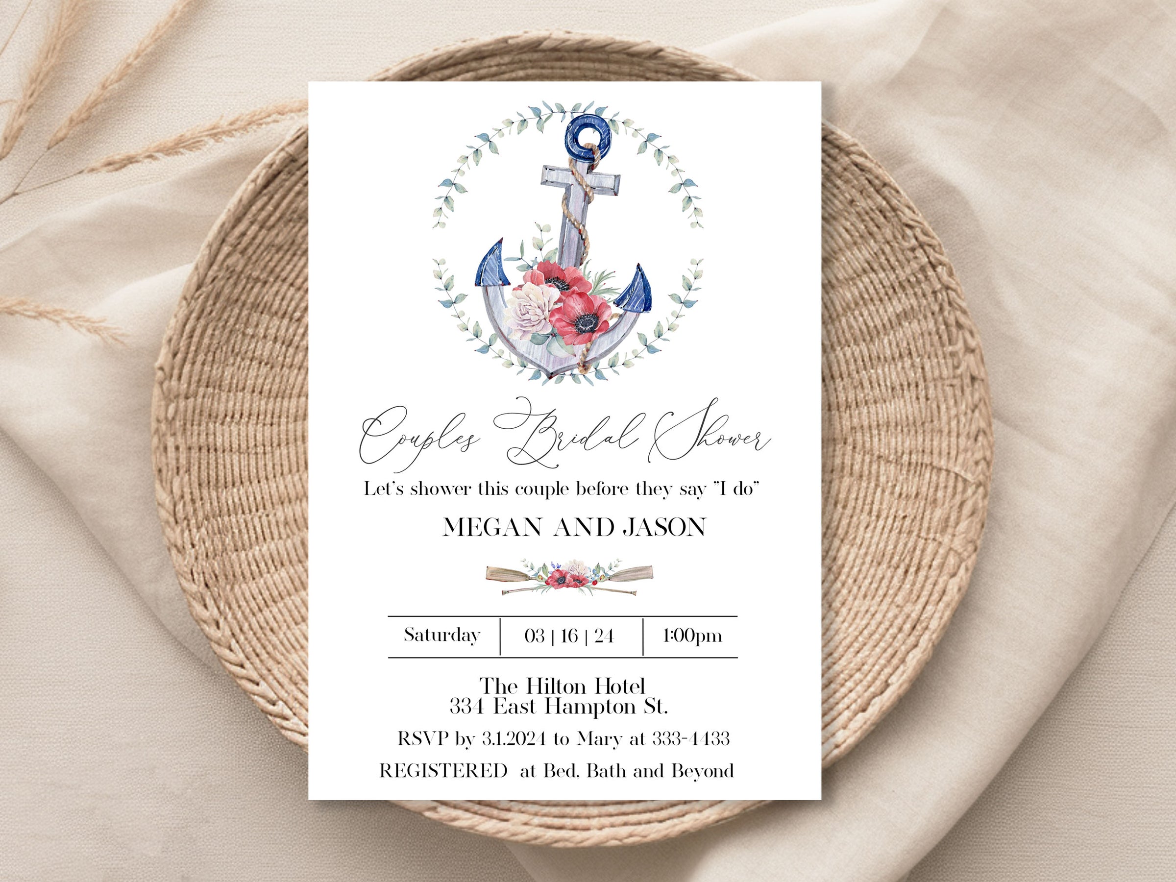 Couples Nautical Bridal Shower Invitation Template Editable Invitation Corjl Digital Download