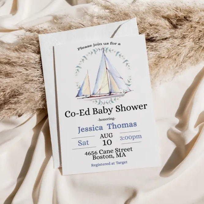 Nautical Sailboat Baby Shower Invitation - Premium  from Sugar and Spice Invitations - Just $1.95! Shop now at Sugar and Spice Paper