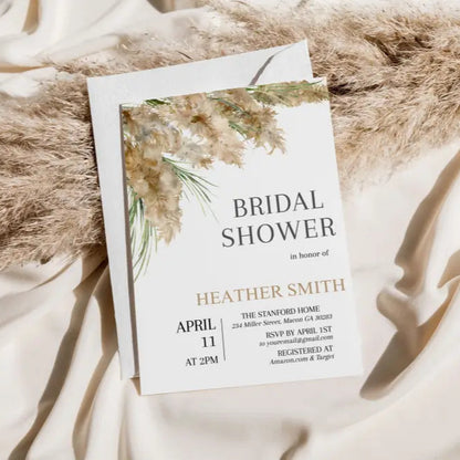 Pampas Grass Bridal Shower Invitation - Premium  from Sugar and Spice Invitations - Just $1.95! Shop now at Sugar and Spice Paper