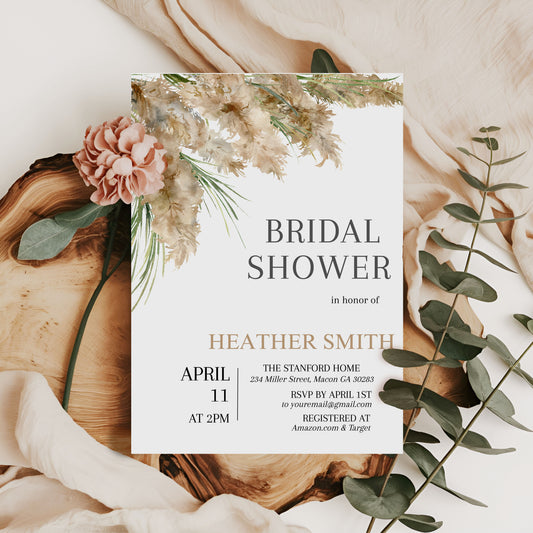 Pampas Grass Minimalist Bridal Shower Invitation