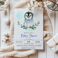 Winter Penguin Baby Shower Invitation Template Editable Invitation Corjl Digital Download