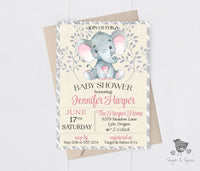 Pink Elephant Baby Shower Invitation - Premium  from Sugar and Spice Invitations - Just $1.95! Shop now at Sugar and Spice Paper