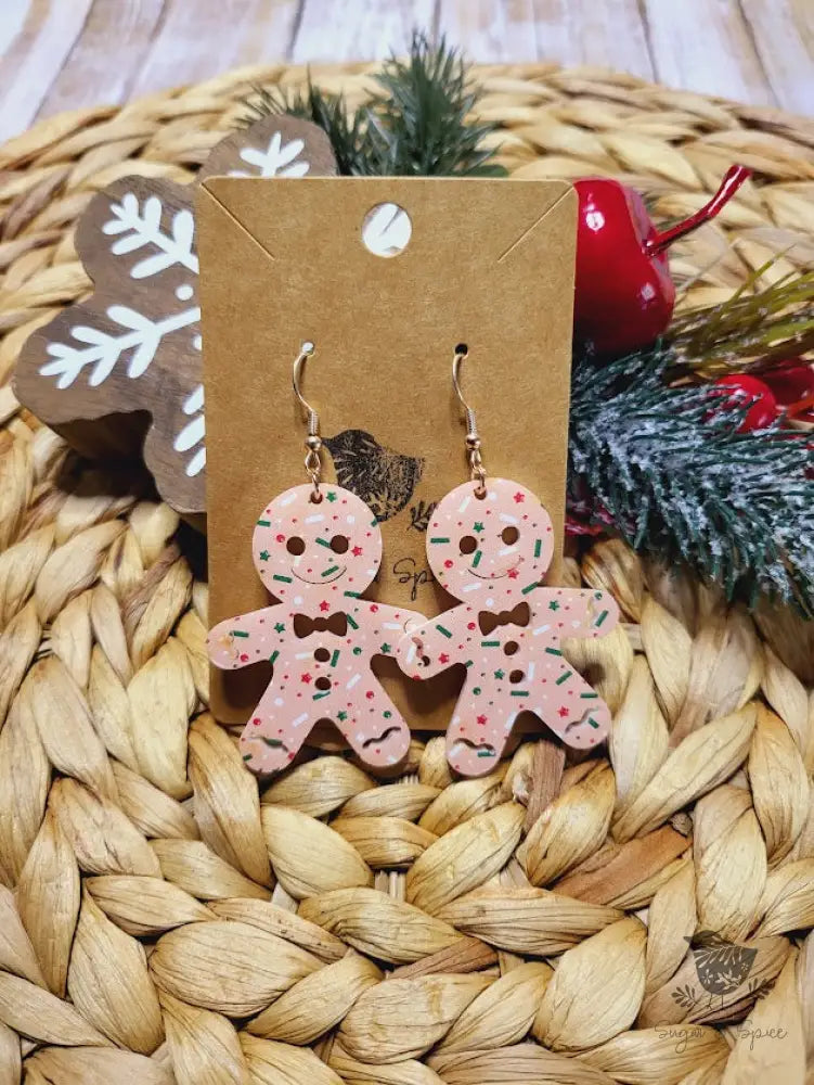 Pink Gingerbread Cookie Christmas Earrings - Premium  from Sugar and Spice Invitations - Just $11.25! Shop now at Sugar and Spice Paper