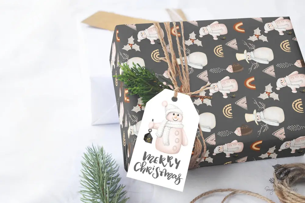 Pink Snowman and Lattes Christmas Wrapping Paper - Premium Craft Supplies & Tools > Party & Gifting > Packaging & Wrapping from Sugar and Spice Invitations - Just $26.10! Shop now at Sugar and Spice Paper