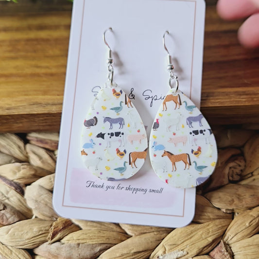 Farm Teardrop White Acrylic Earrings