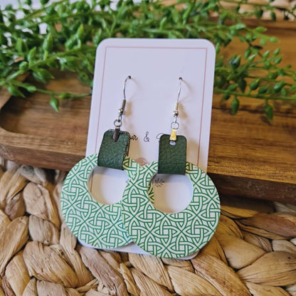 St Patrick Celtic Green Leather Hoop Earrings