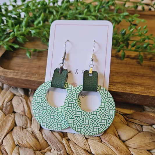 St Patrick Celtic Green Leather Hoop Earrings