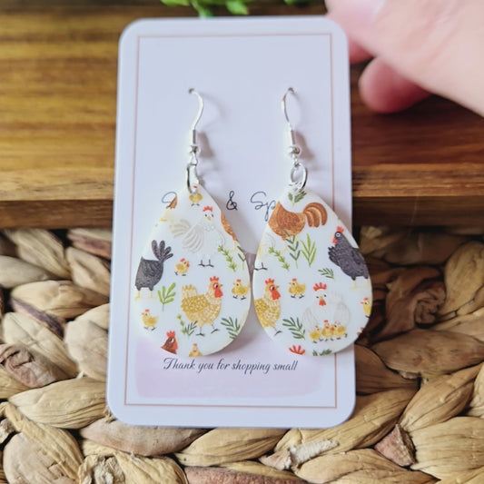 Chicken Teardrop White Acrylic Earrings