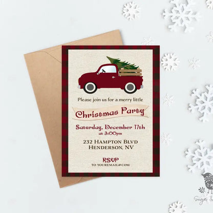 Red Truck Country Christmas Invitation - Premium Digital File from Sugar and Spice Invitations - Just $2.10! Shop now at Sugar and Spice Paper