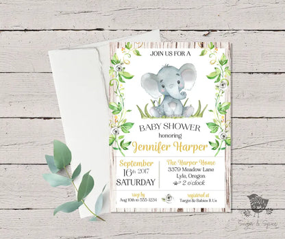 Rustic Elephant Baby Shower Invitation - Premium  from Sugar and Spice Invitations - Just $1.95! Shop now at Sugar and Spice Paper