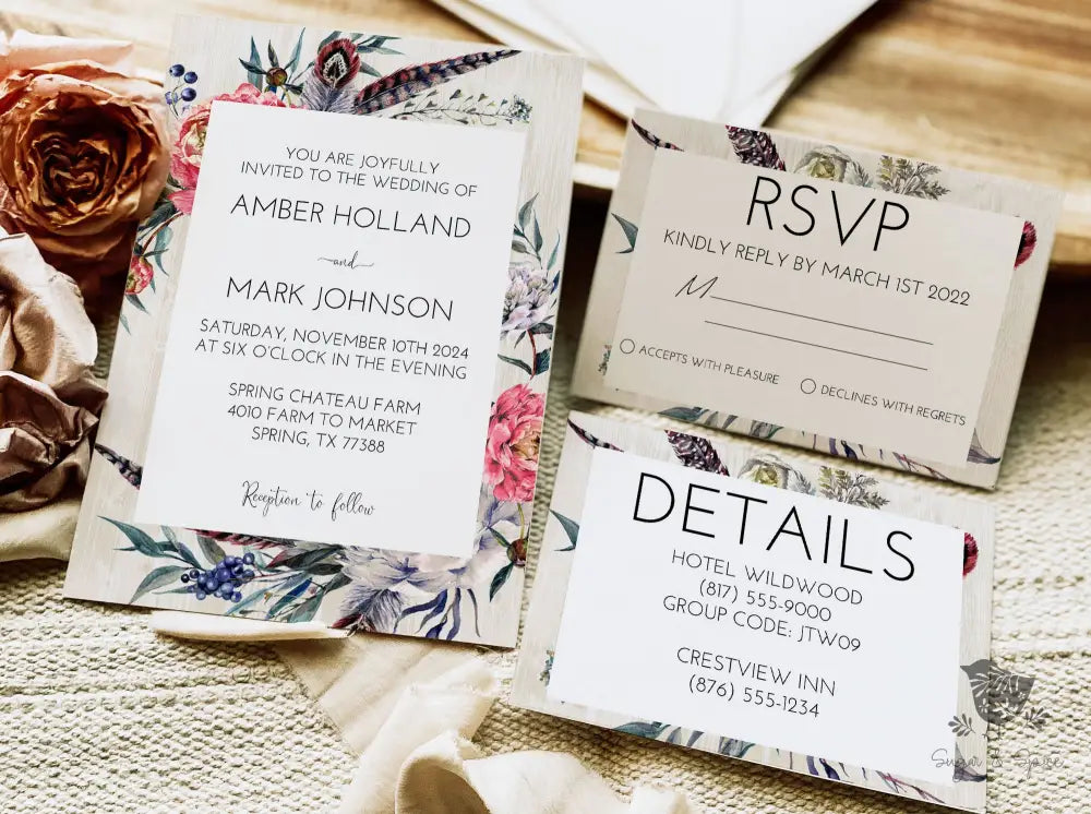 Rustic Floral Boho Bohemian Wedding Invitation - Premium  from Sugar and Spice Invitations - Just $2.15! Shop now at Sugar and Spice Paper