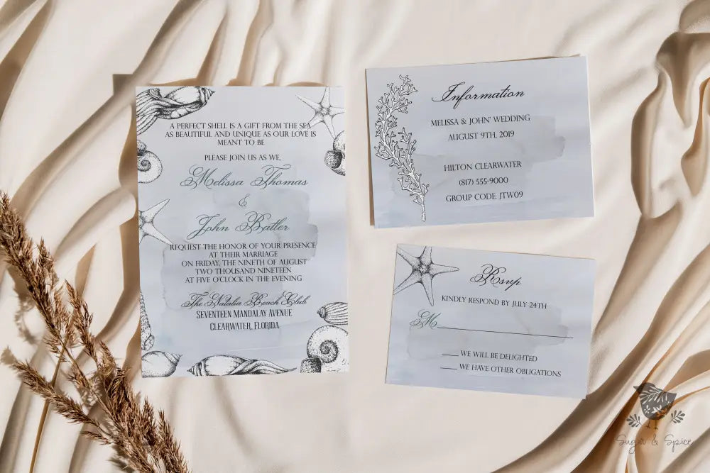 Shell Watercolor Beach Wedding Invitation - Premium  from Sugar and Spice Invitations - Just $2.10! Shop now at Sugar and Spice Paper