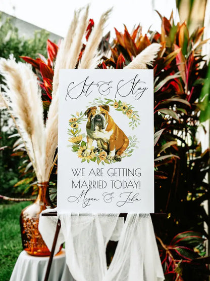 Sit and Stay Pet Sunflower Welcome Sign - Premium  from Sugar and Spice Invitations - Just $55! Shop now at Sugar and Spice Paper