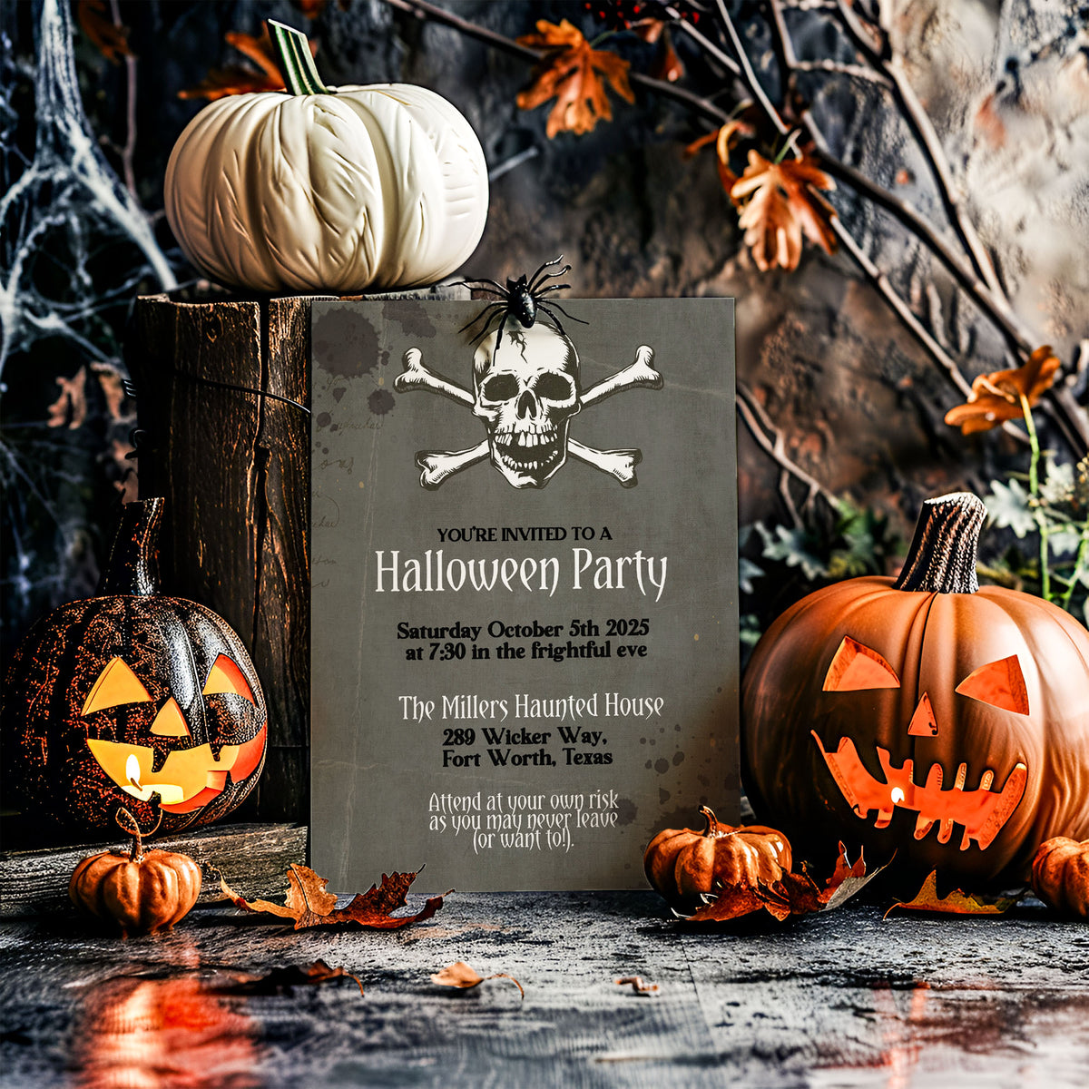 Halloween Skull and Crossbones Grunge Costume Party Invitation Tempate
