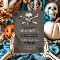 Halloween Skull and Crossbones Grunge Costume Party Invitation Tempate