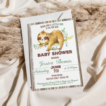 Sloth Baby Shower Invitation - Premium  from Sugar and Spice Invitations - Just $1.95! Shop now at Sugar and Spice Paper
