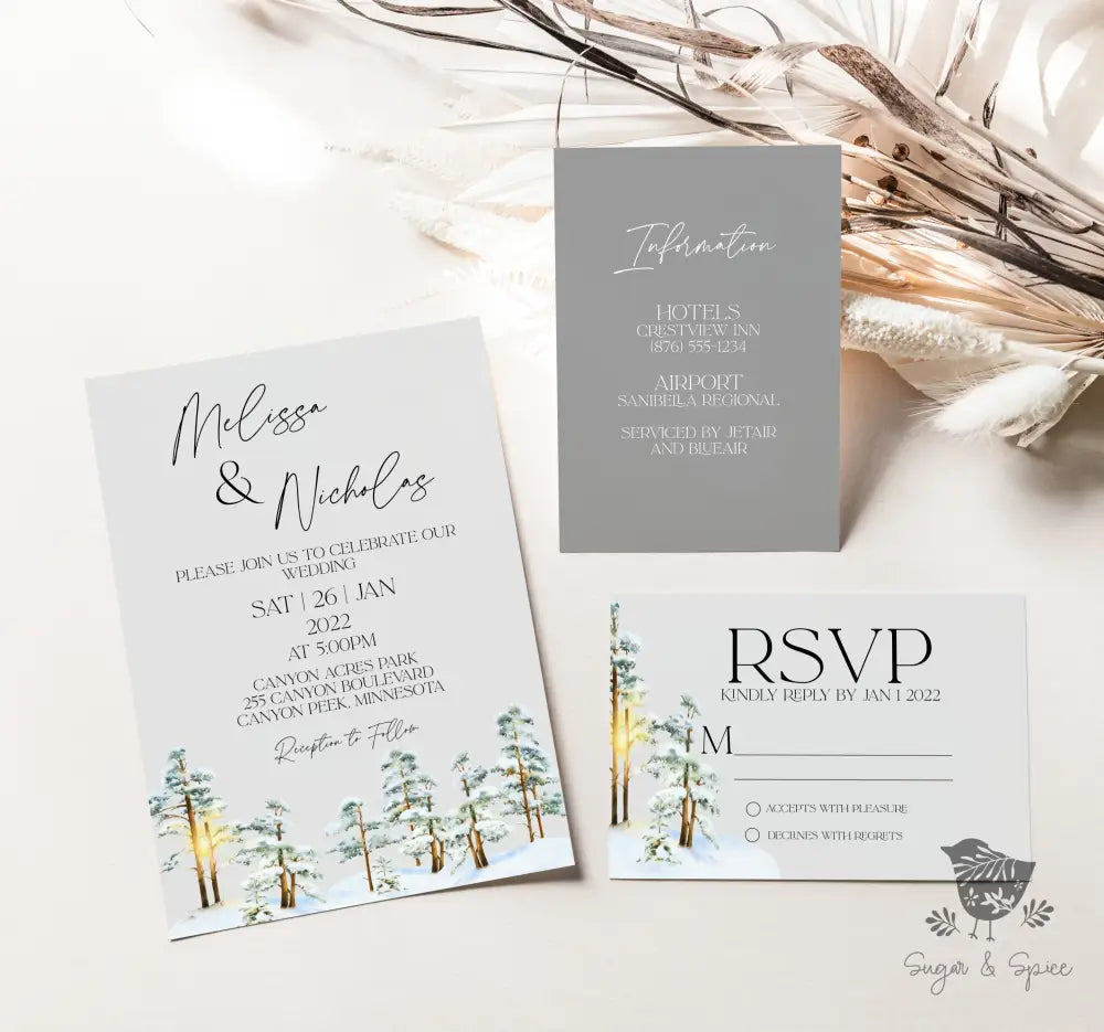 Snow Forest Pine Wedding Invitation - Premium  from Sugar and Spice Invitations - Just $2.15! Shop now at Sugar and Spice Paper